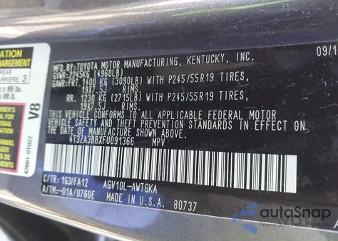 2015 Toyota Venza Le из США, поврежденный, VIN 4T3ZA3BBXFU091366